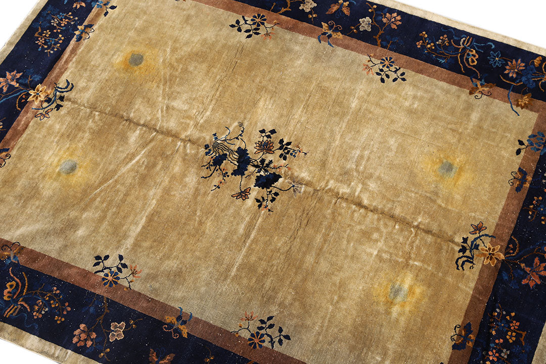 9'x12' Beige Blue Art Deco Rug