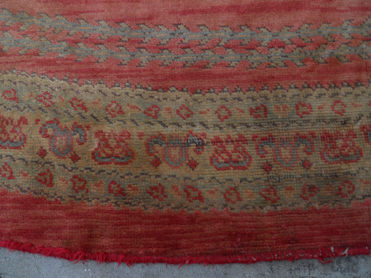 19'x19' Round Orange Red Gold Vintage Antique European Savonnerie Round Rug