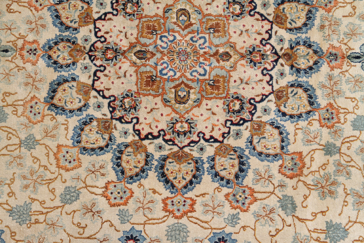 10x13 Blue and Ivory European Floral Design Kerman Rug