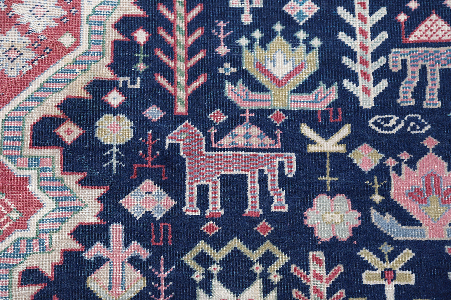 10'x15' Blue and Red Ivory Pink Vintage Turkish Sparta Rug