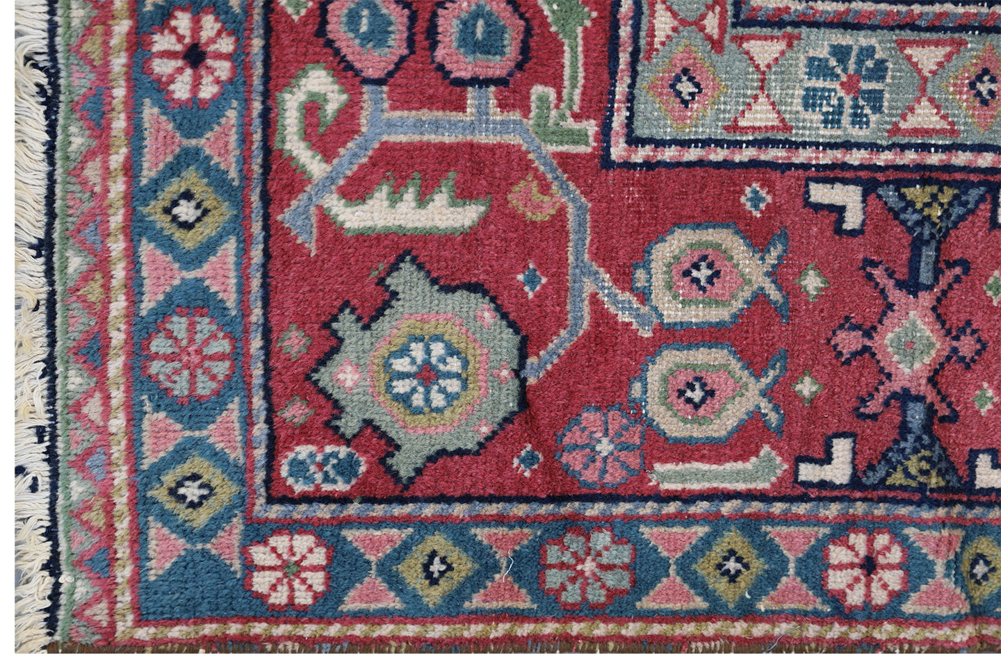 10'x15' Blue and Red Ivory Pink Vintage Turkish Sparta Rug