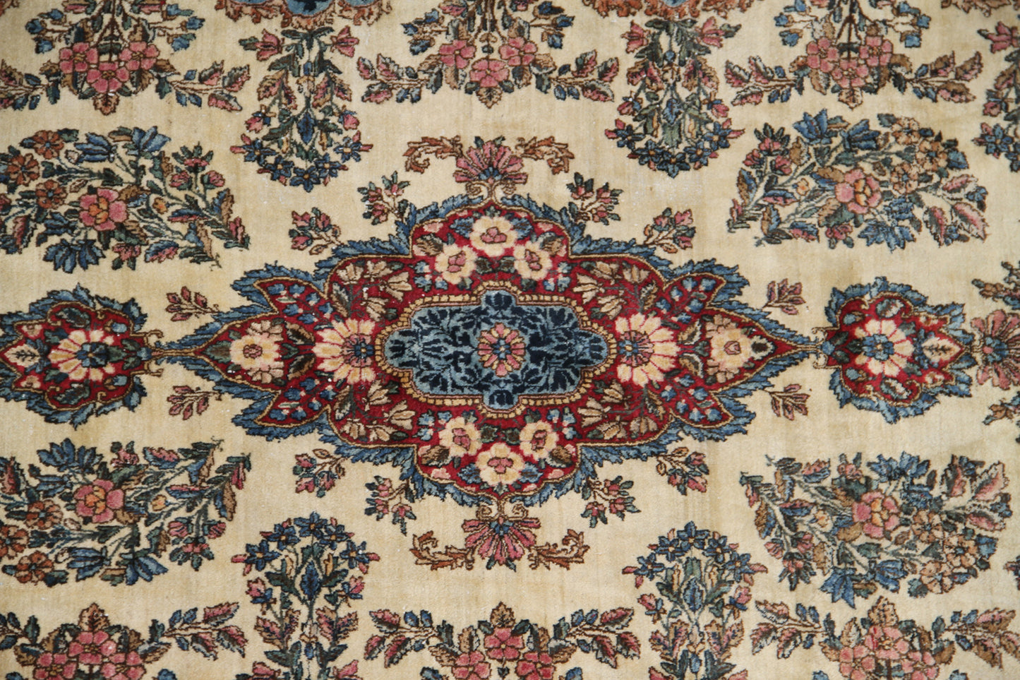 6x12 Vintage Ivory Persian Kirman Medallion Area Rug