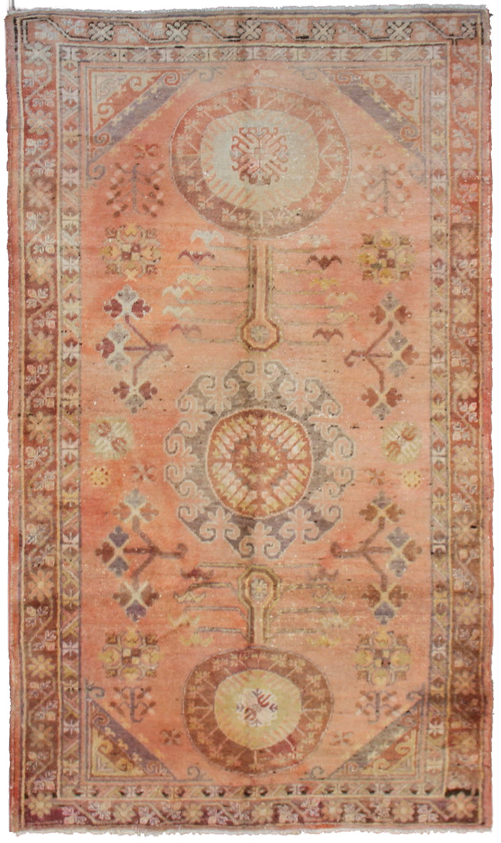8.01 x 4.01 Soft Orange Grey Vintage Antique Samarkand Khotan Area Rug