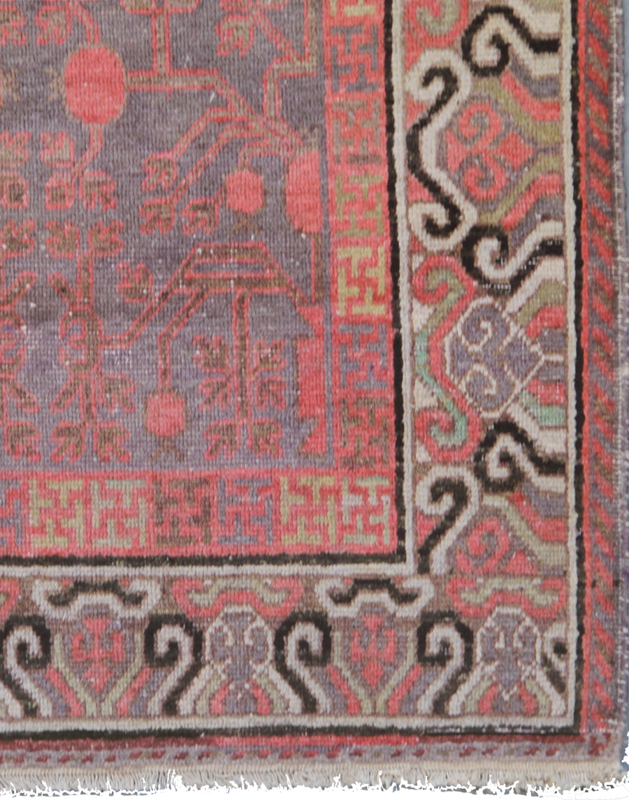 6.07 x 4.00 Grey Pink Ivory Vintage Antique Samarkand Khotan Area Rug with Pomegranate Design