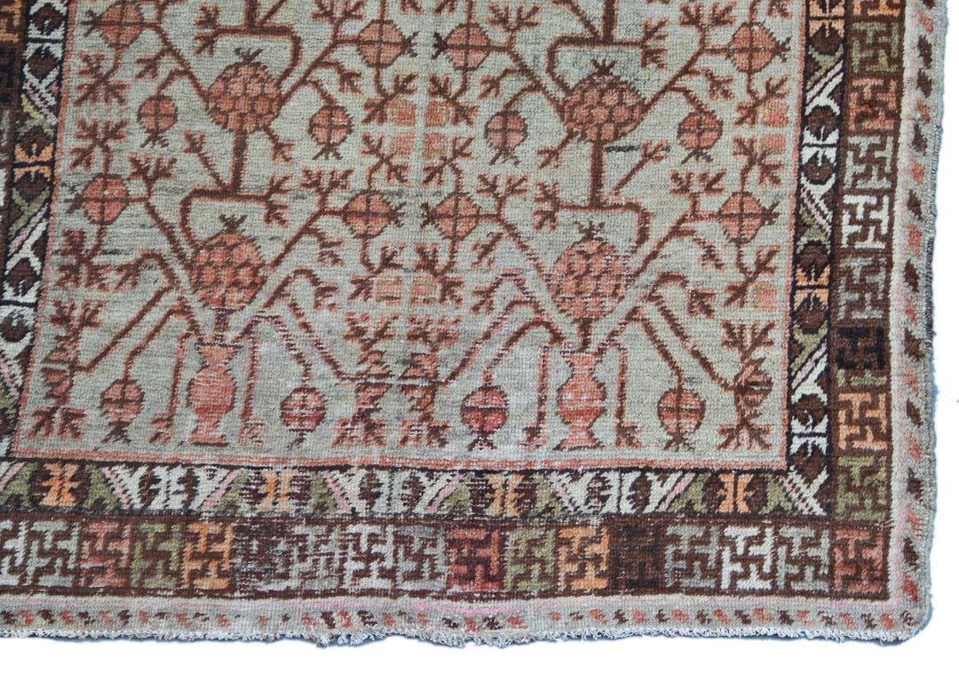 4'x7' Aqua Orange Chocolate Vintage Antique Samarkand Area Rug
