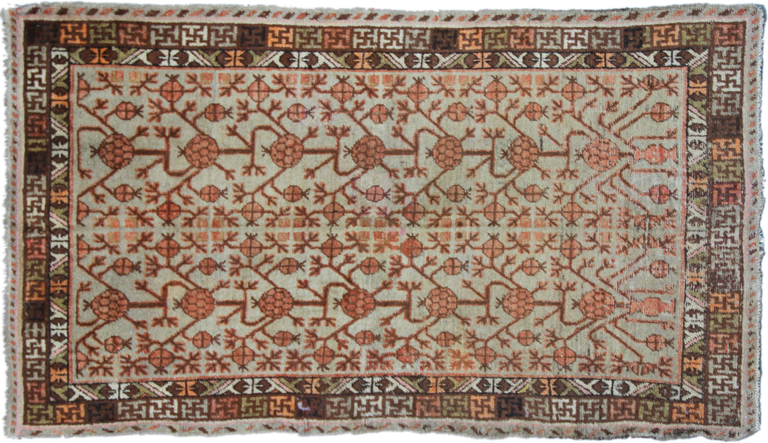 4'x7' Aqua Orange Chocolate Vintage Antique Samarkand Area Rug