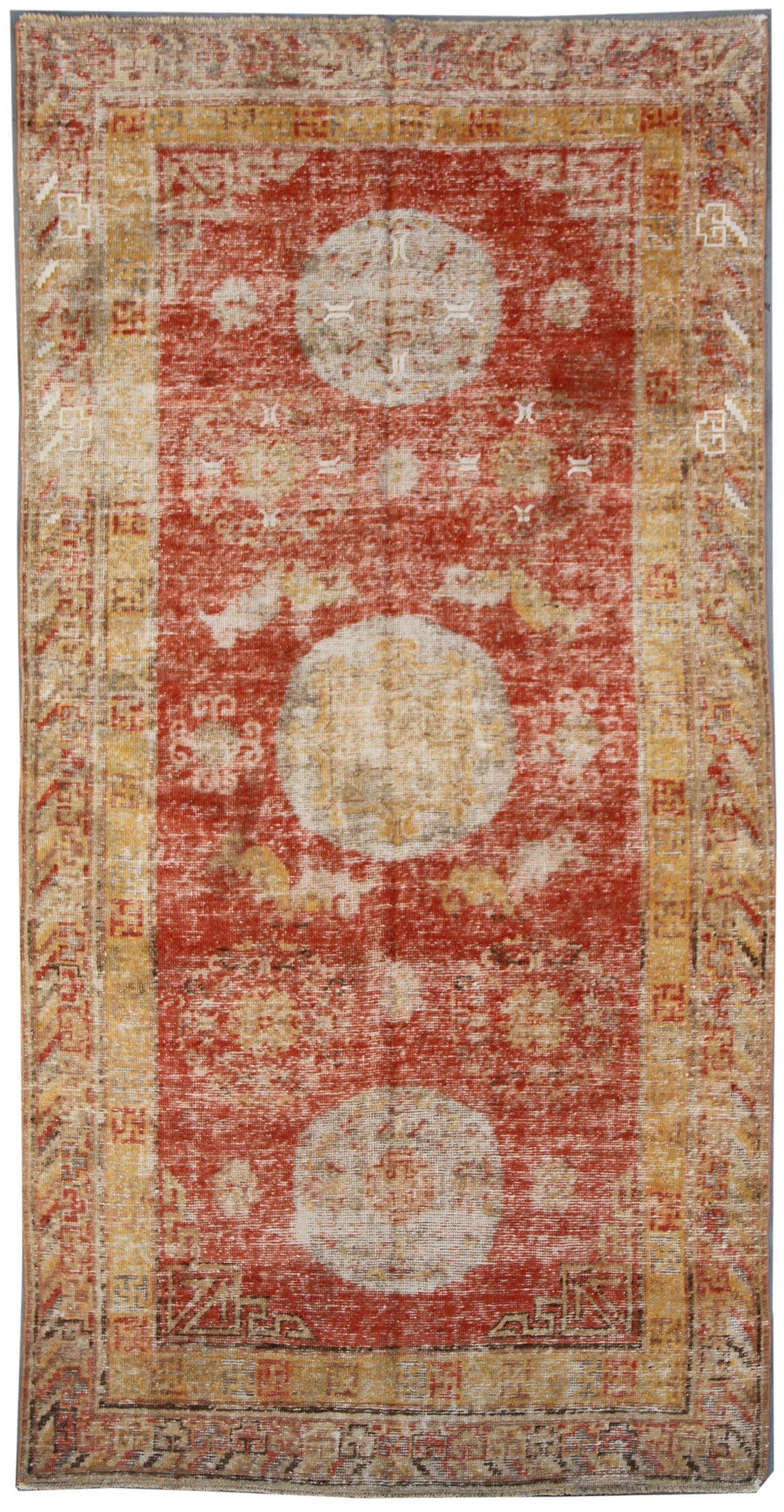 8’10” x 4’3” Rust Medallion Vintage Antique Samarkand Khotan Area Rug
