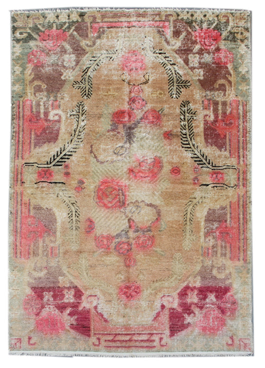 5x8 Pink Green Floral Vintage Antique Samarkand Area Rug