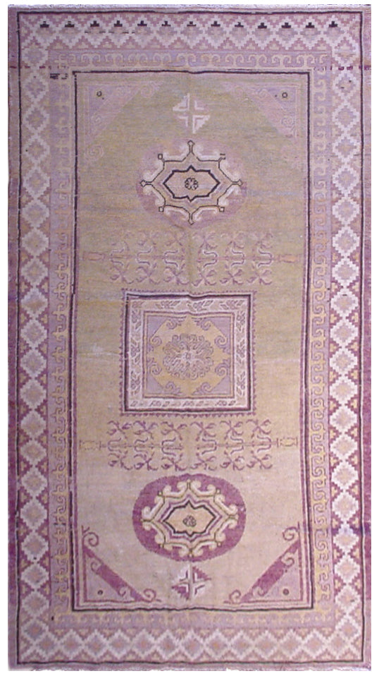 9.05 x 4.06 Rare Green And Purple Hand-knotted Antique Samarkand Khotan Area Rug