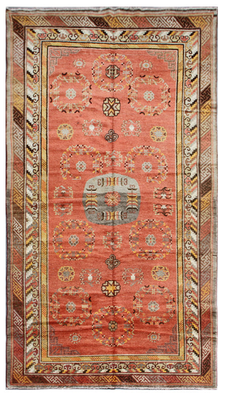 10.10 x 5.04 Orange Medallion Vintage Antique Samarkand Khotan Area Rug