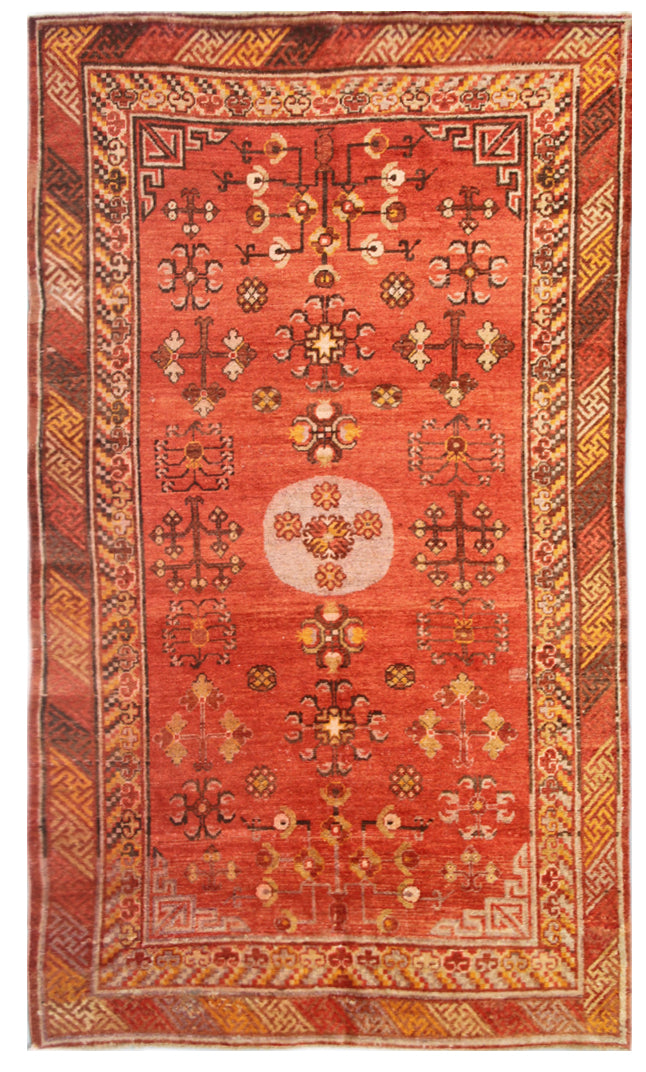 8' x 5' Orange Medallion Vintage Antique Samarkand Kotan Area Rug