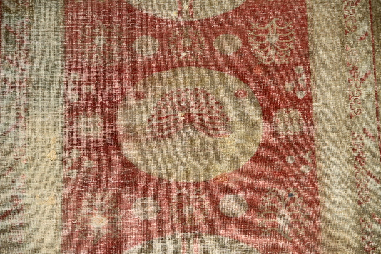 9.07 x 4.09 Vintage Three Medallion Antique Samarkand Khotan Area Rug