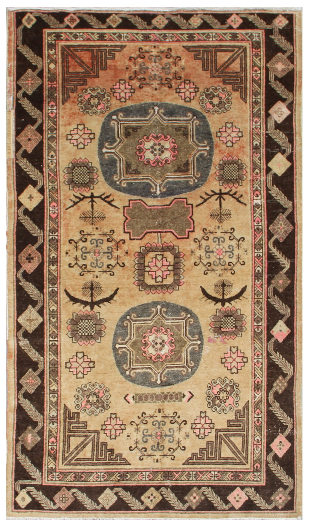 9.06 x 4.10 Vintage Hand-Knotted Antique Samarkand Khotan with Medallion Area Rug