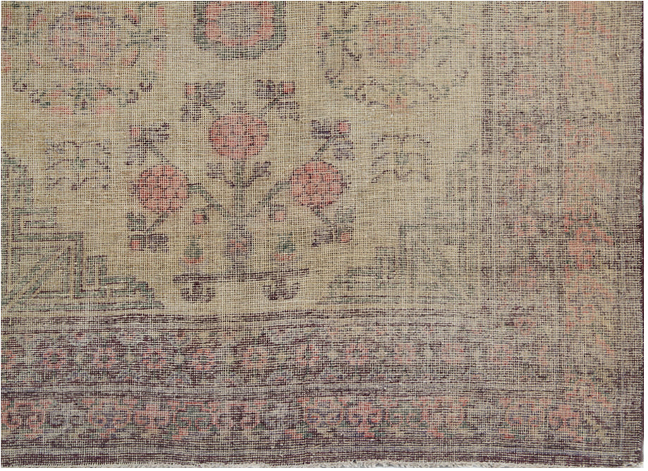 9.07 x 4.11 Yellow Gold Vintage Antique Hand-Knotted Samarkand Khotan Area Rug