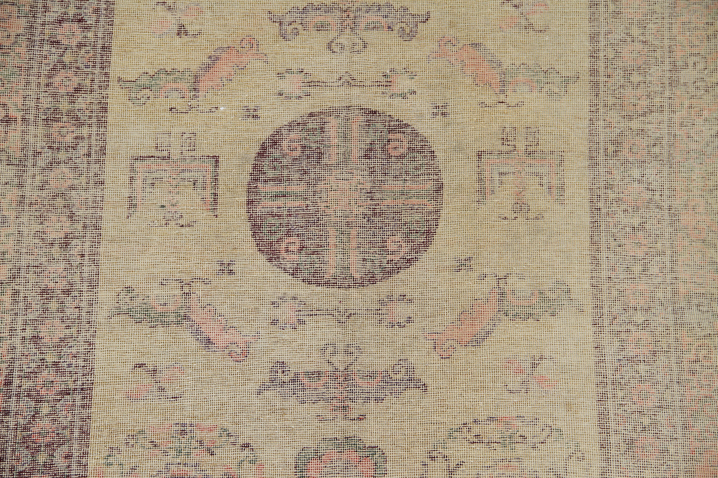 9.07 x 4.11 Yellow Gold Vintage Antique Hand-Knotted Samarkand Khotan Area Rug