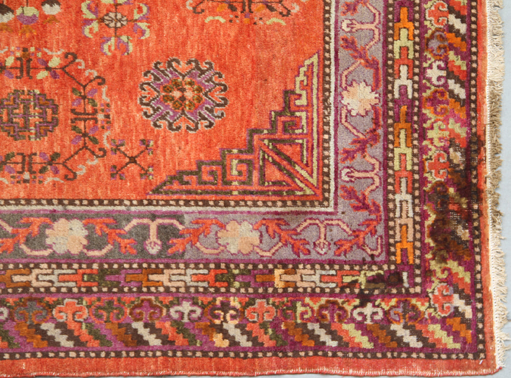 9.04 x 5.10 Vintage Orange Medallion Antique Samarkand Khotan Rug