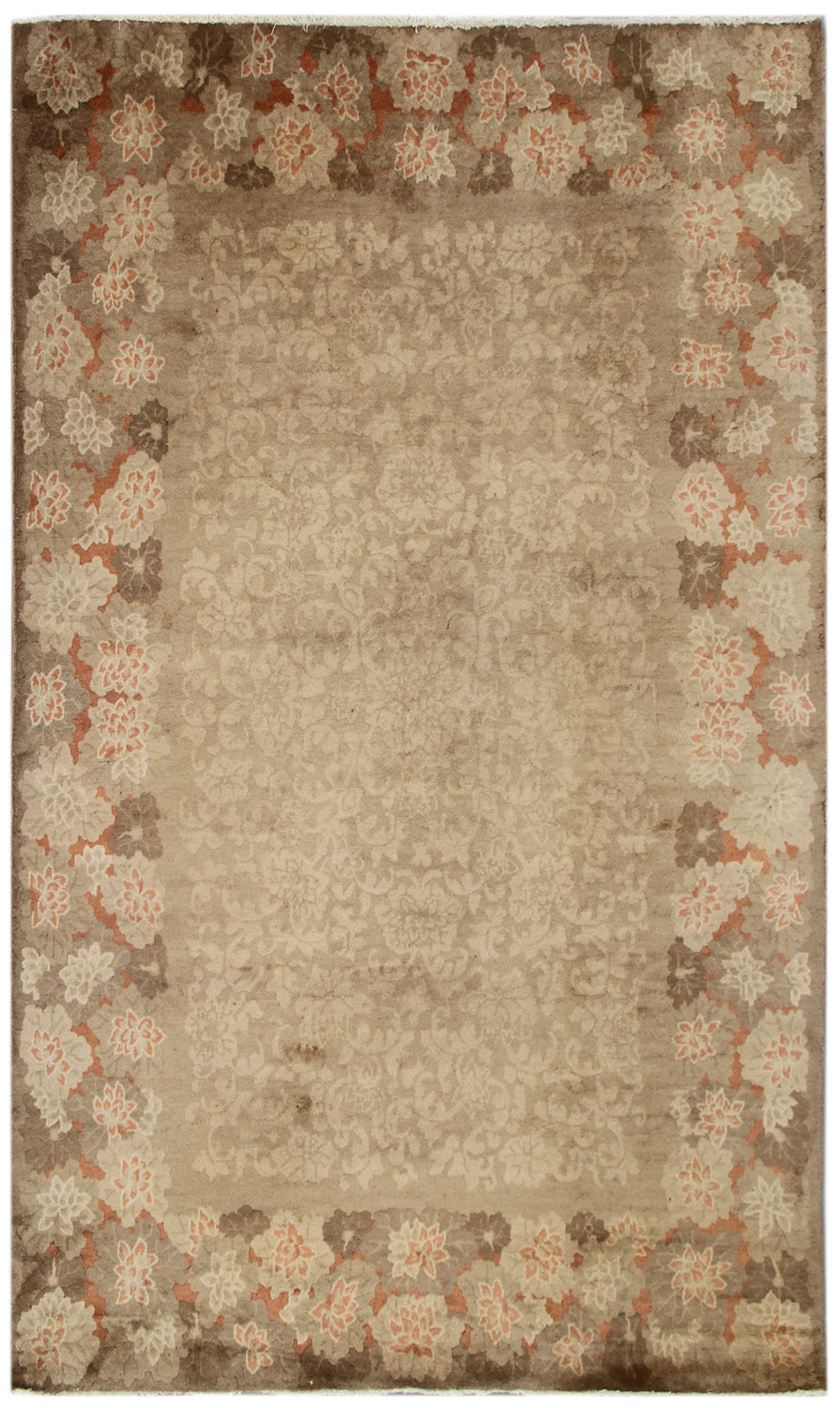 6x9 Brown Tan Floral Vintage Chinese Design Khotan