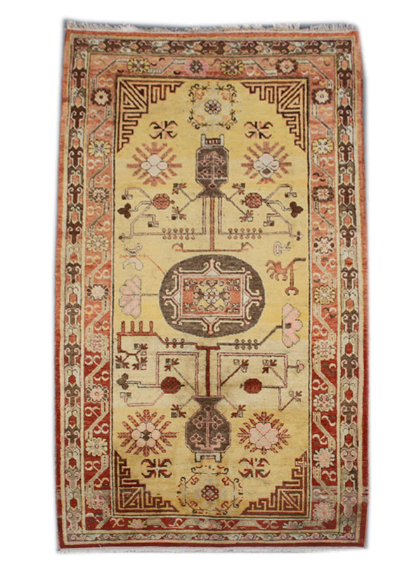 5'x9' Vintage Samarkand Rug – Hand-Knotted, Earthtone Wool Rug