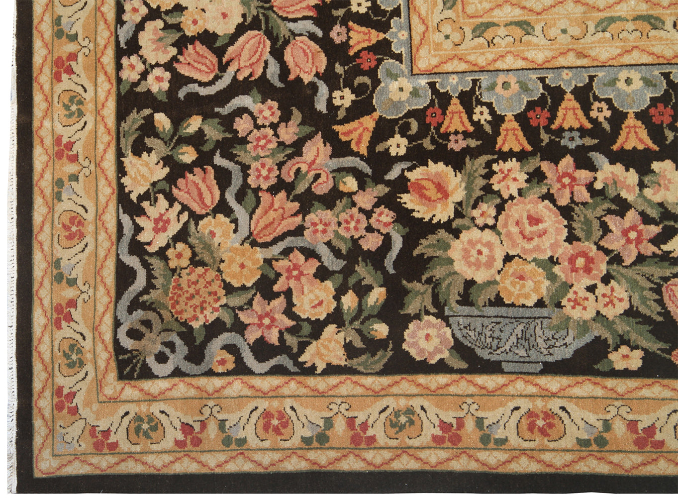 12x16 One a Kind Brown and Gold Floral Savonnerie Style Carpet