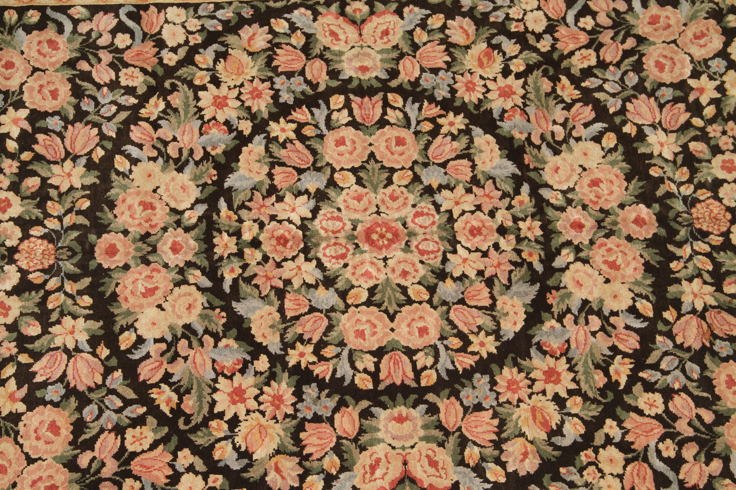 12x16 One a Kind Brown and Gold Floral Savonnerie Style Carpet