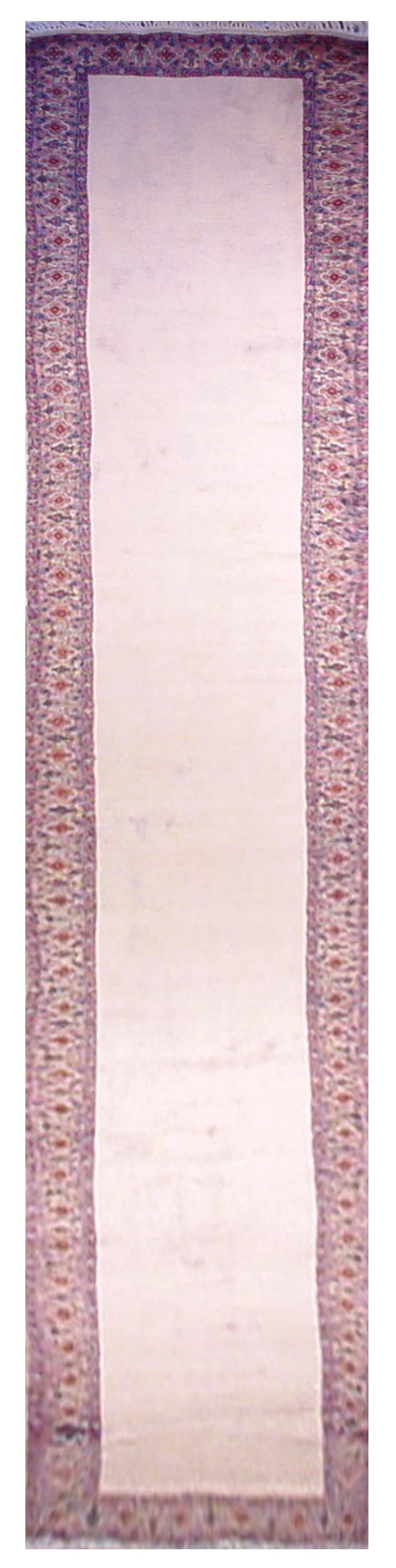 3x20 Ivory Open Field Red Blue Border Vintage Persian Kerman Rug