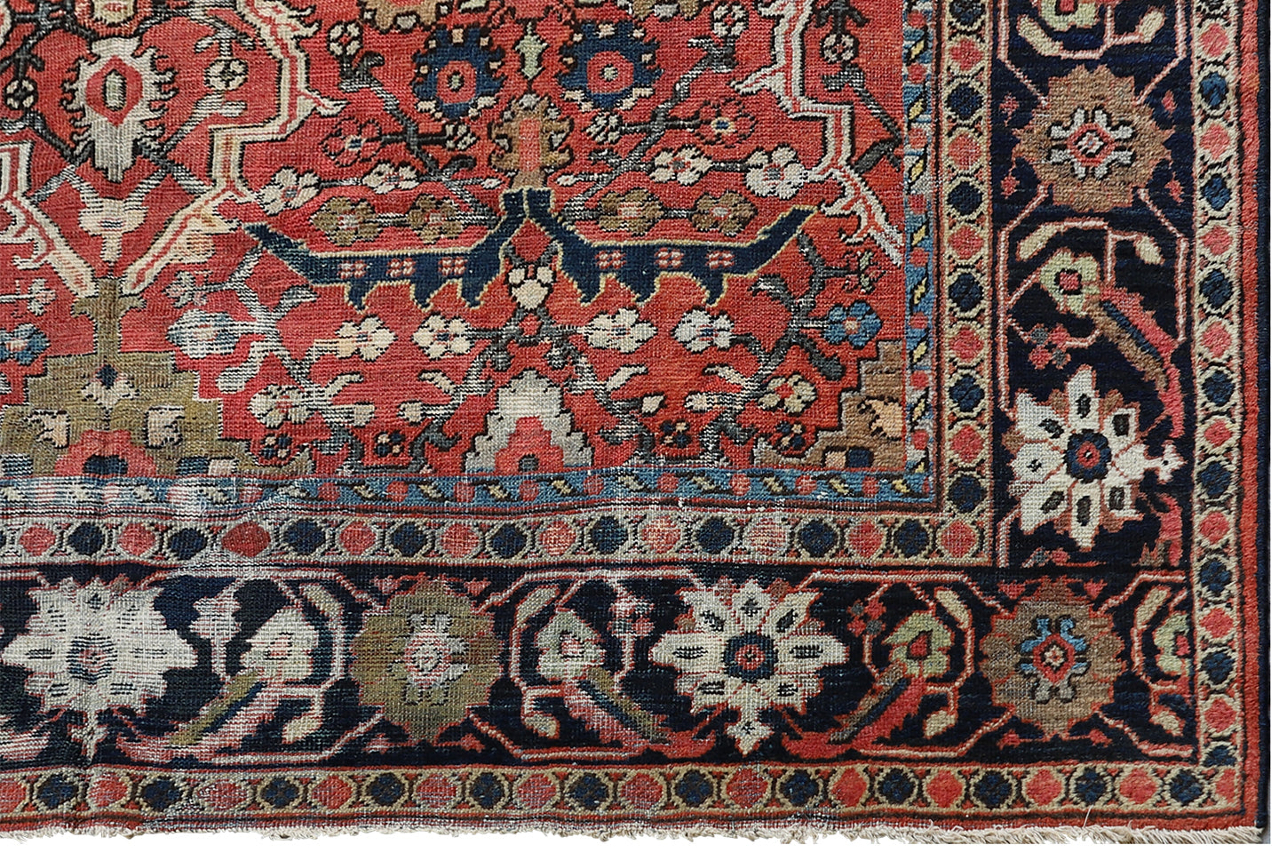 9'x12' Rust Blue Ivory Geometric Antique Persian Mahal Rug