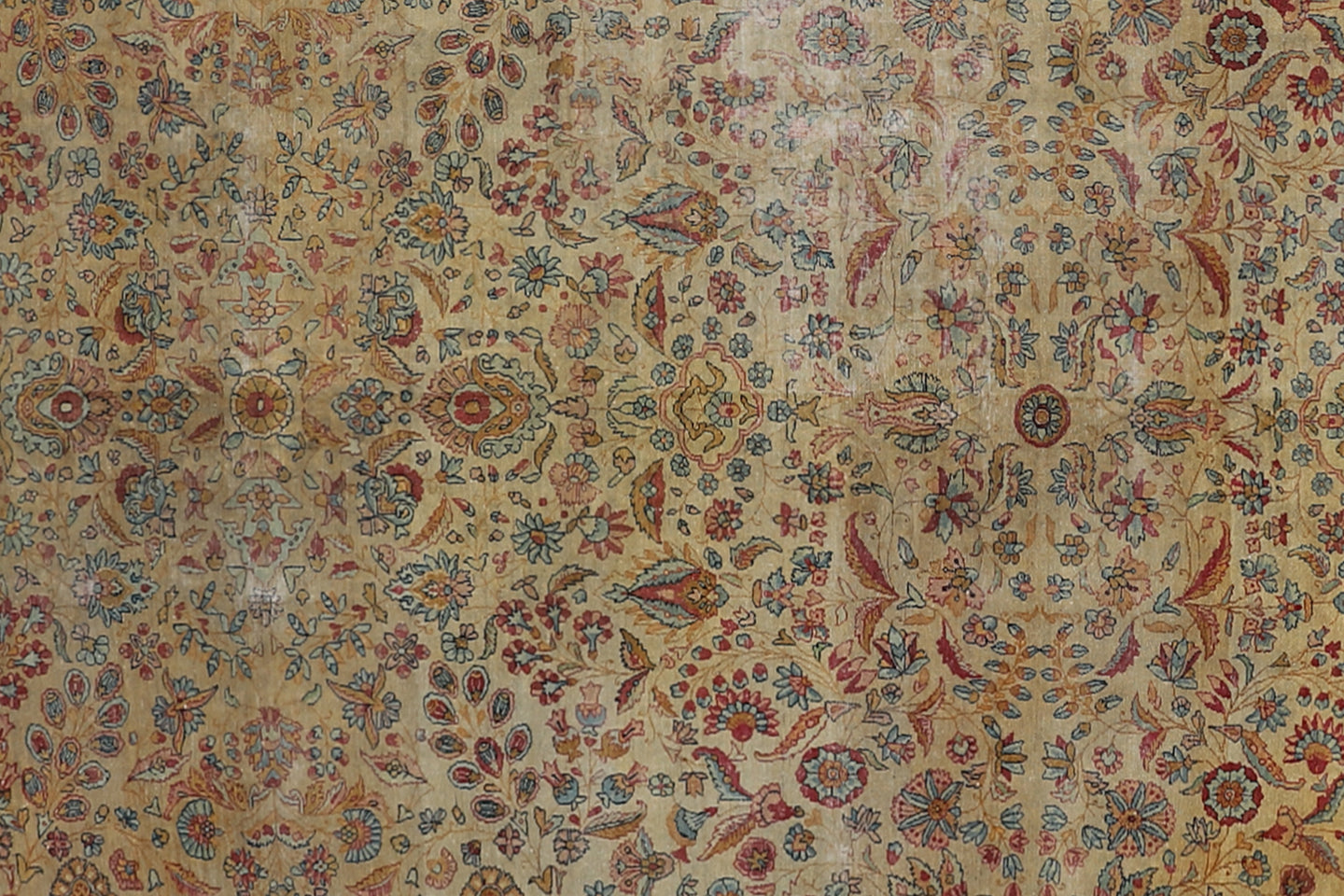 10'x16' Antique Gold Pink Blue Ivory Persian Kerman Rug