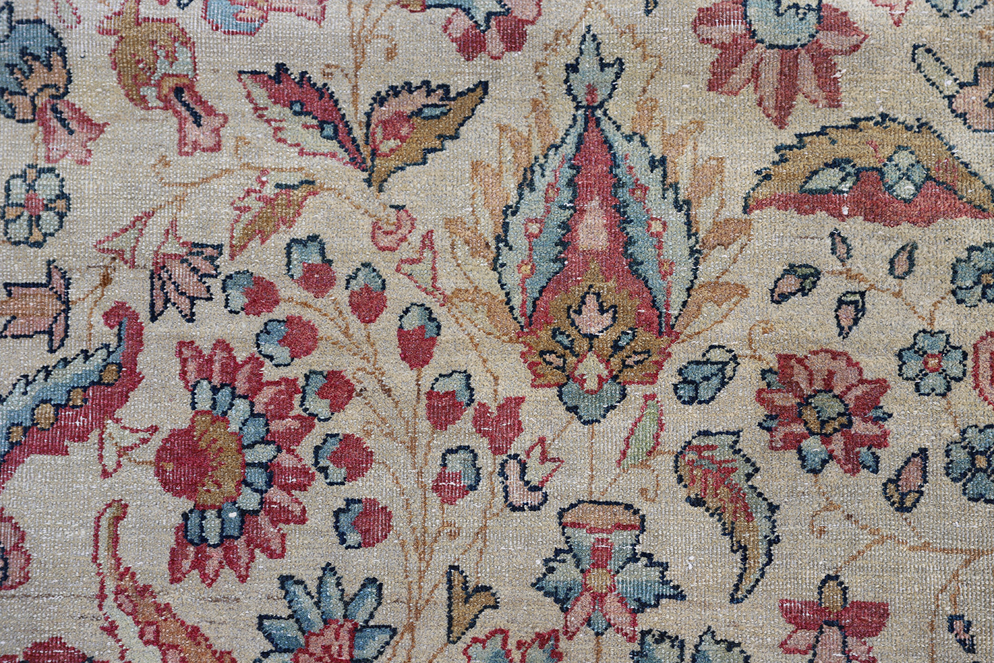 10'x16' Antique Gold Pink Blue Ivory Persian Kerman Rug
