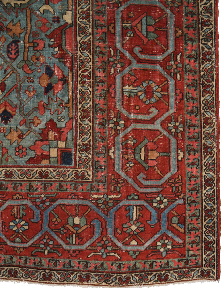 9'x10' Aqua Red Geometric Heriz Rug