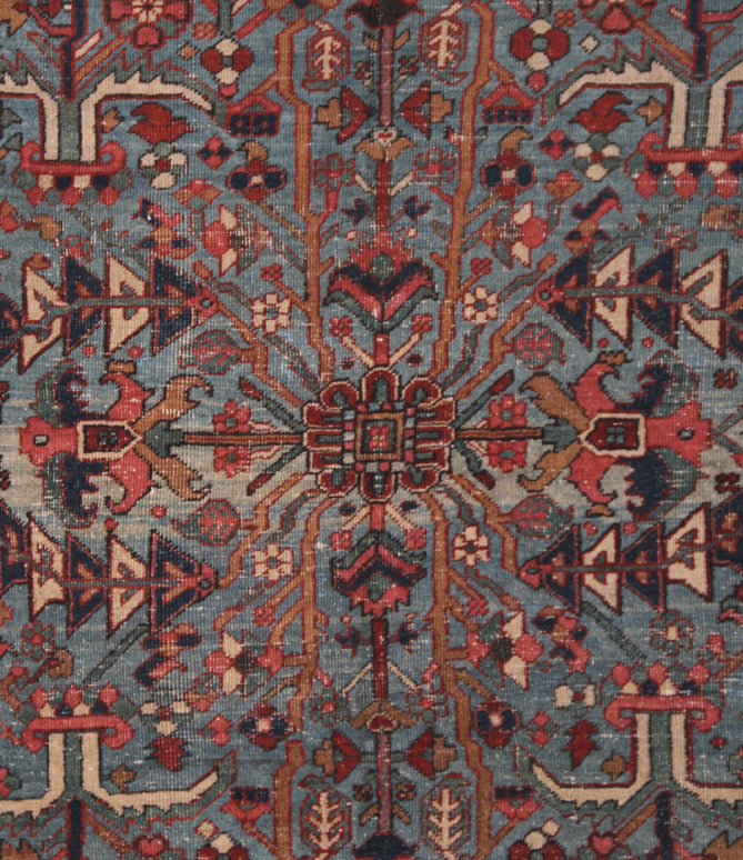 9'x10' Aqua Red Geometric Heriz Rug