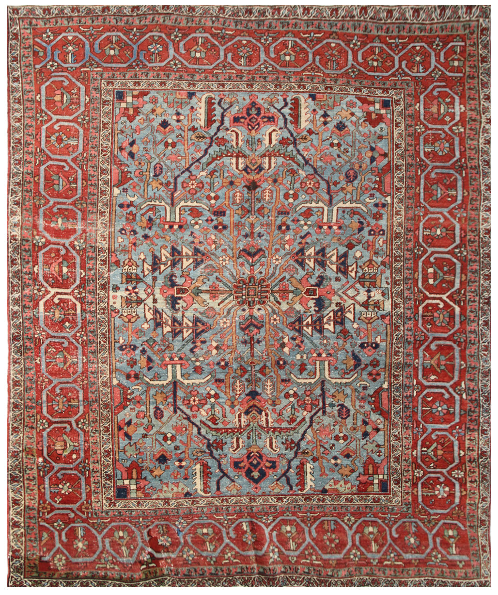 9'x10' Aqua Red Geometric Heriz Rug