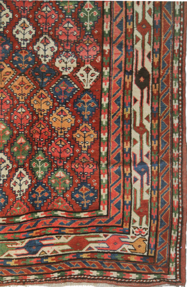 5'x13' Colorful Vintage Wool Persian Kurdish Varamin Rug