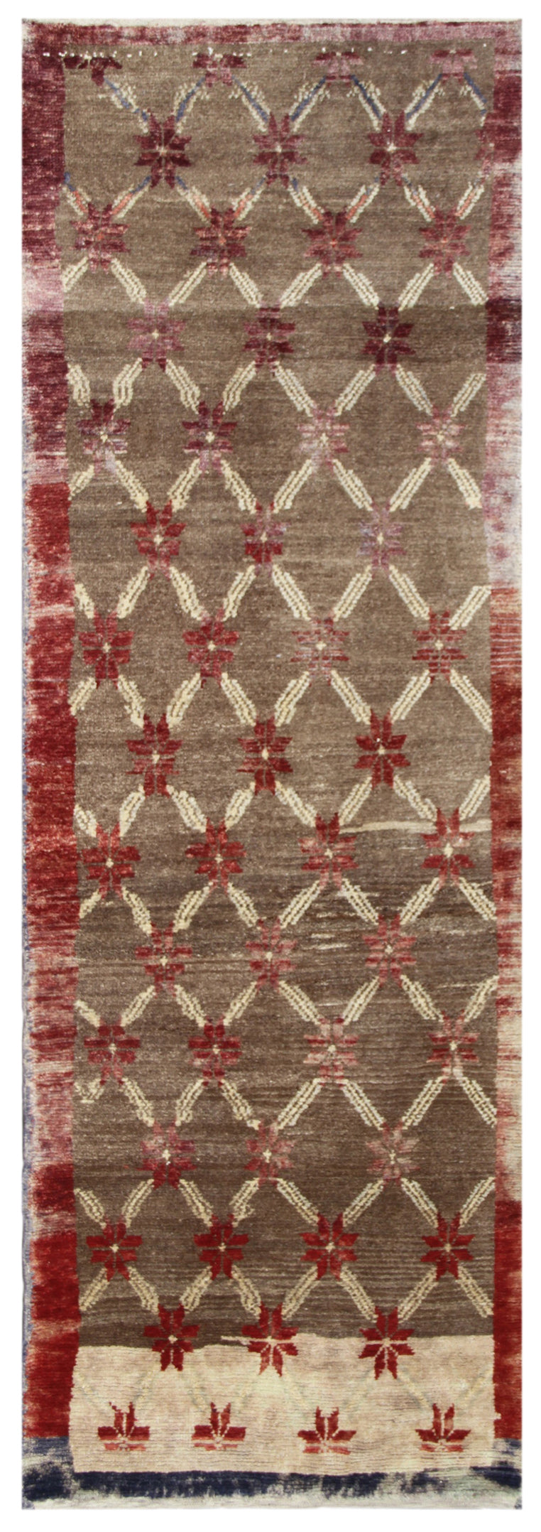 3x8 Brown Grey Red Cream Vintage Antique And Semi Antique Turkish Runner Rug