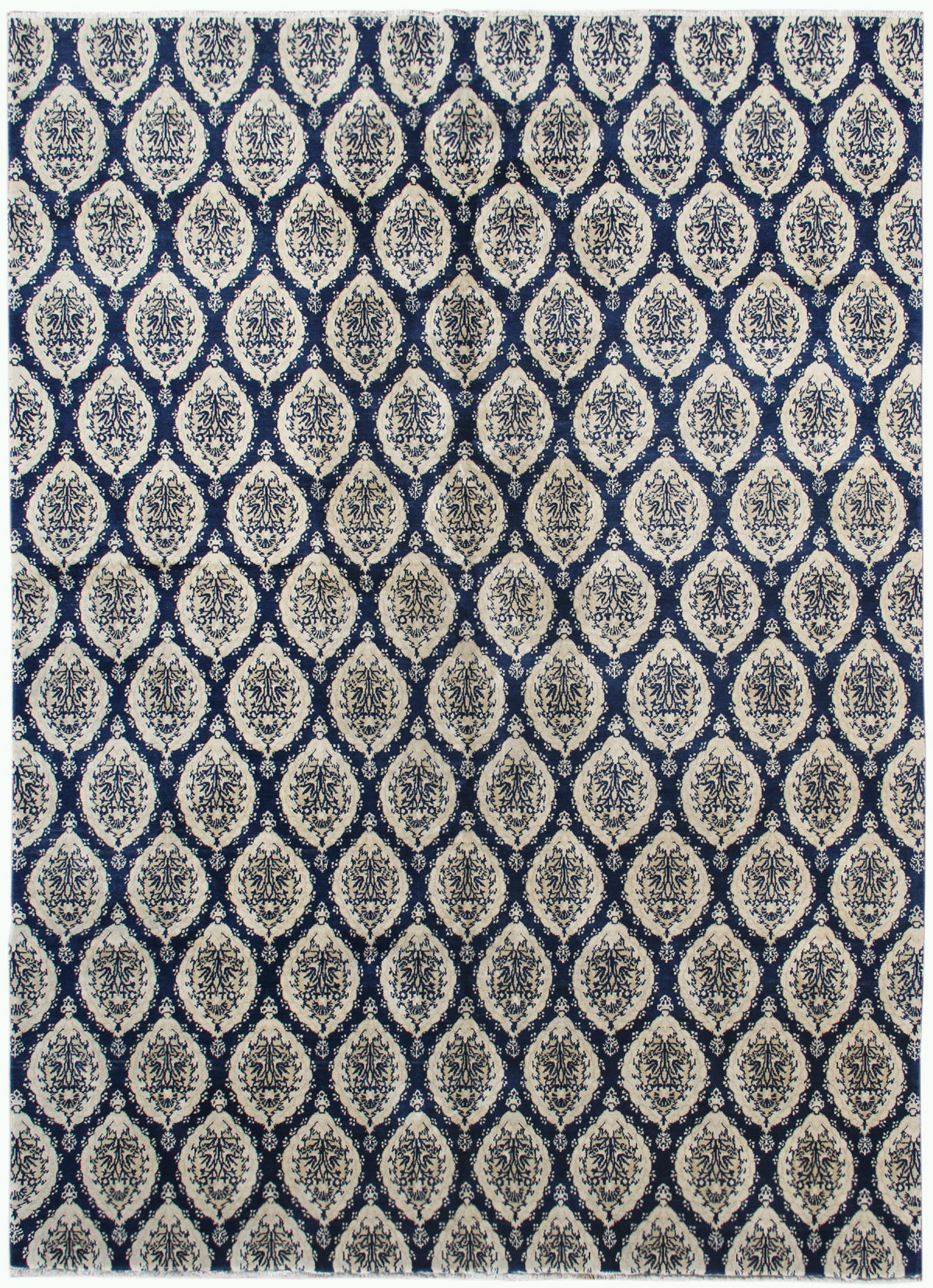 7x10 Blue and White Arabesque Design Rug
