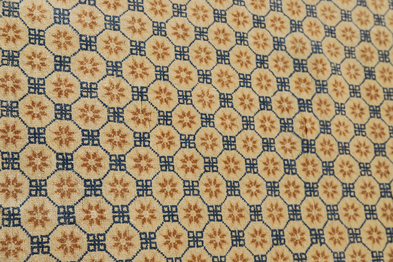 3x8 Gold Blue Geometric Contemporary Chinese Design Runner Rug