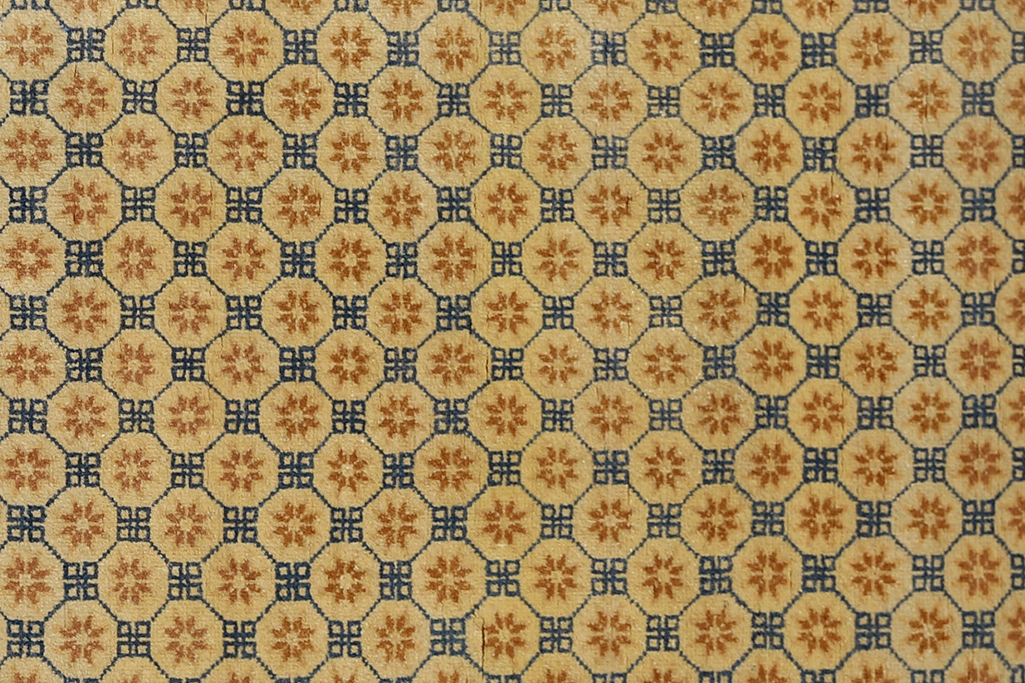 3x8 Gold Blue Geometric Contemporary Chinese Design Runner Rug