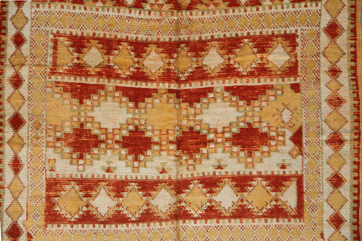 5x8 Orange Geometric Vintage Antique Moroccan Rug