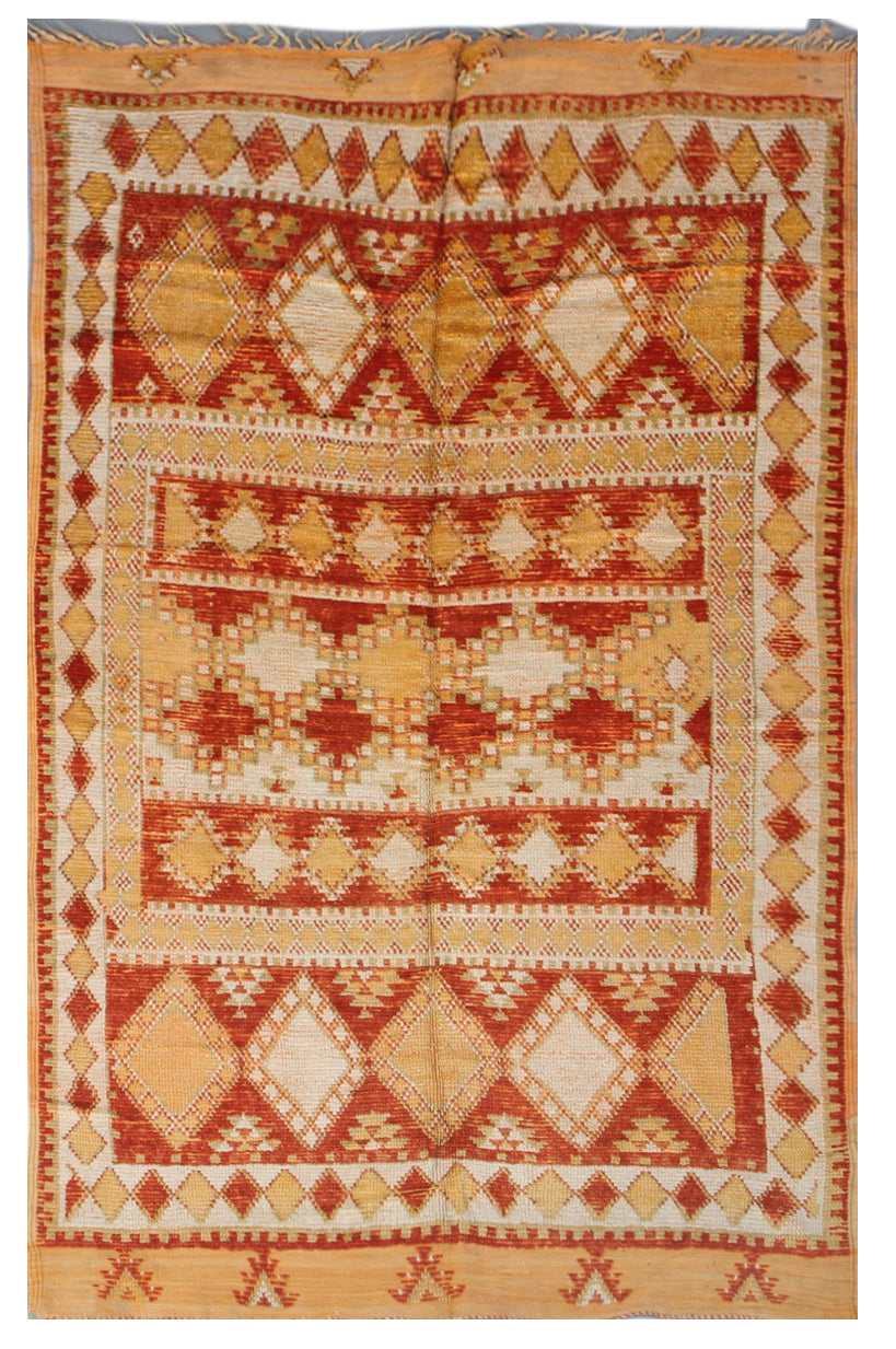 5x8 Orange Geometric Vintage Antique Moroccan Rug