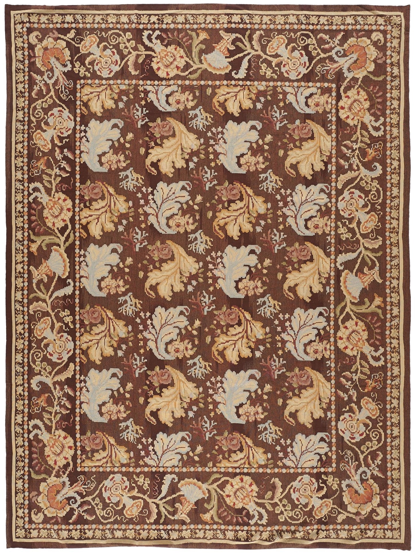 12x16 Brown Aqua Blue Ukranian Design Aubusson Kilim Rug