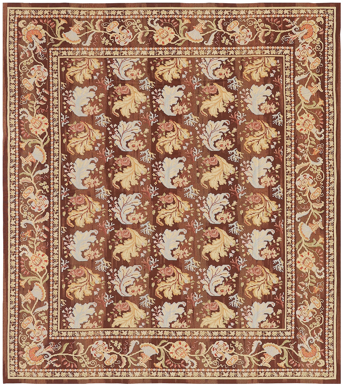 13'x16' Brown Icy Blue Gold Orange Bessarabian Design Contemporary Ariana Kilim Large Rug