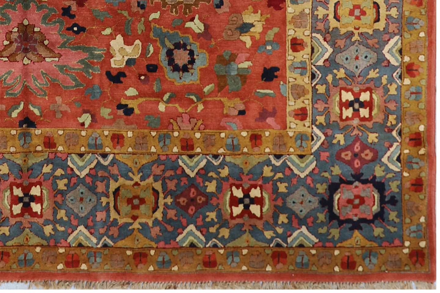 8'x11' Antique Caucasian Design German Tetex Tufted Rug Rust Blue Grey Ivory Rug