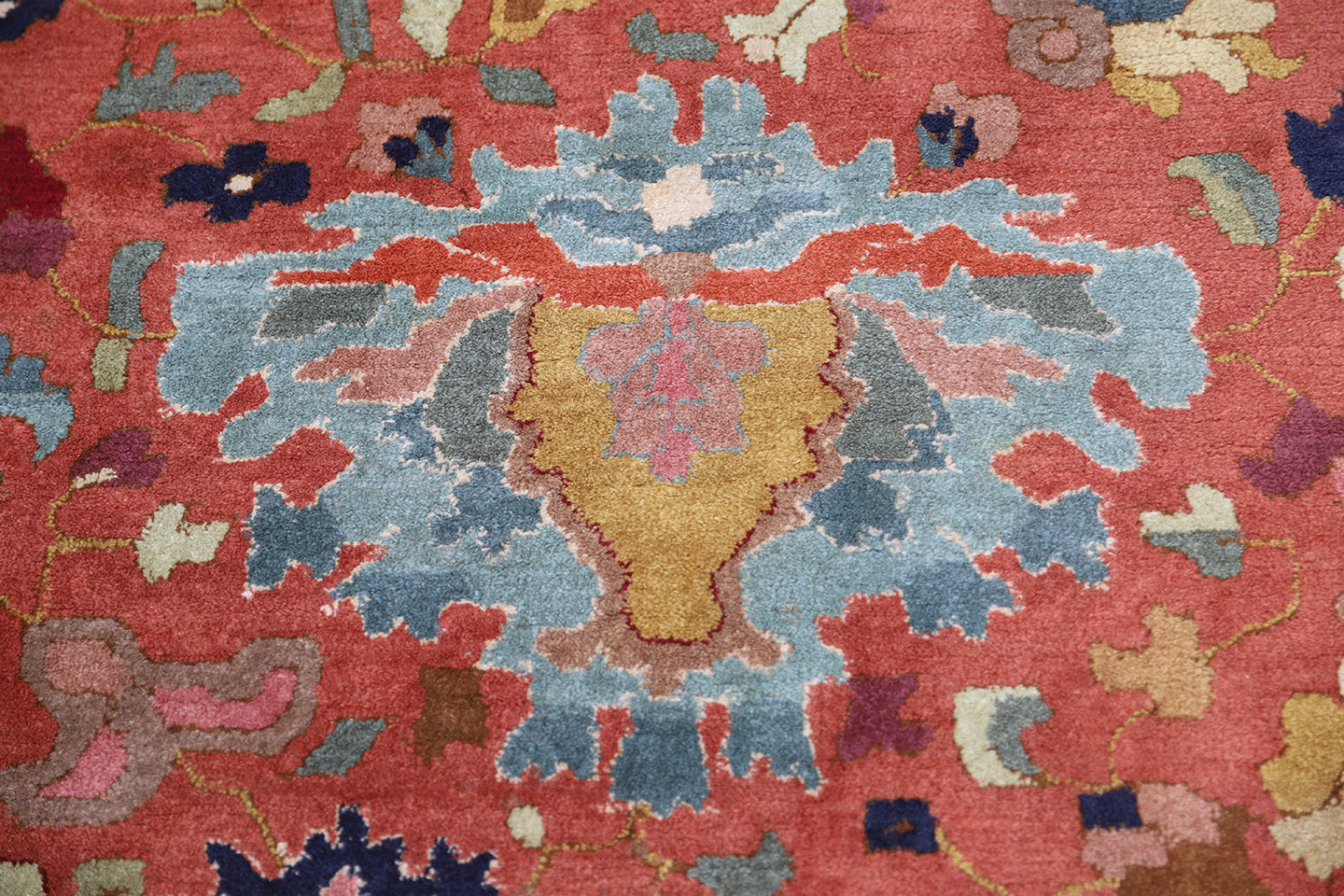 8'x11' Antique Caucasian Design German Tetex Tufted Rug Rust Blue Grey Ivory Rug