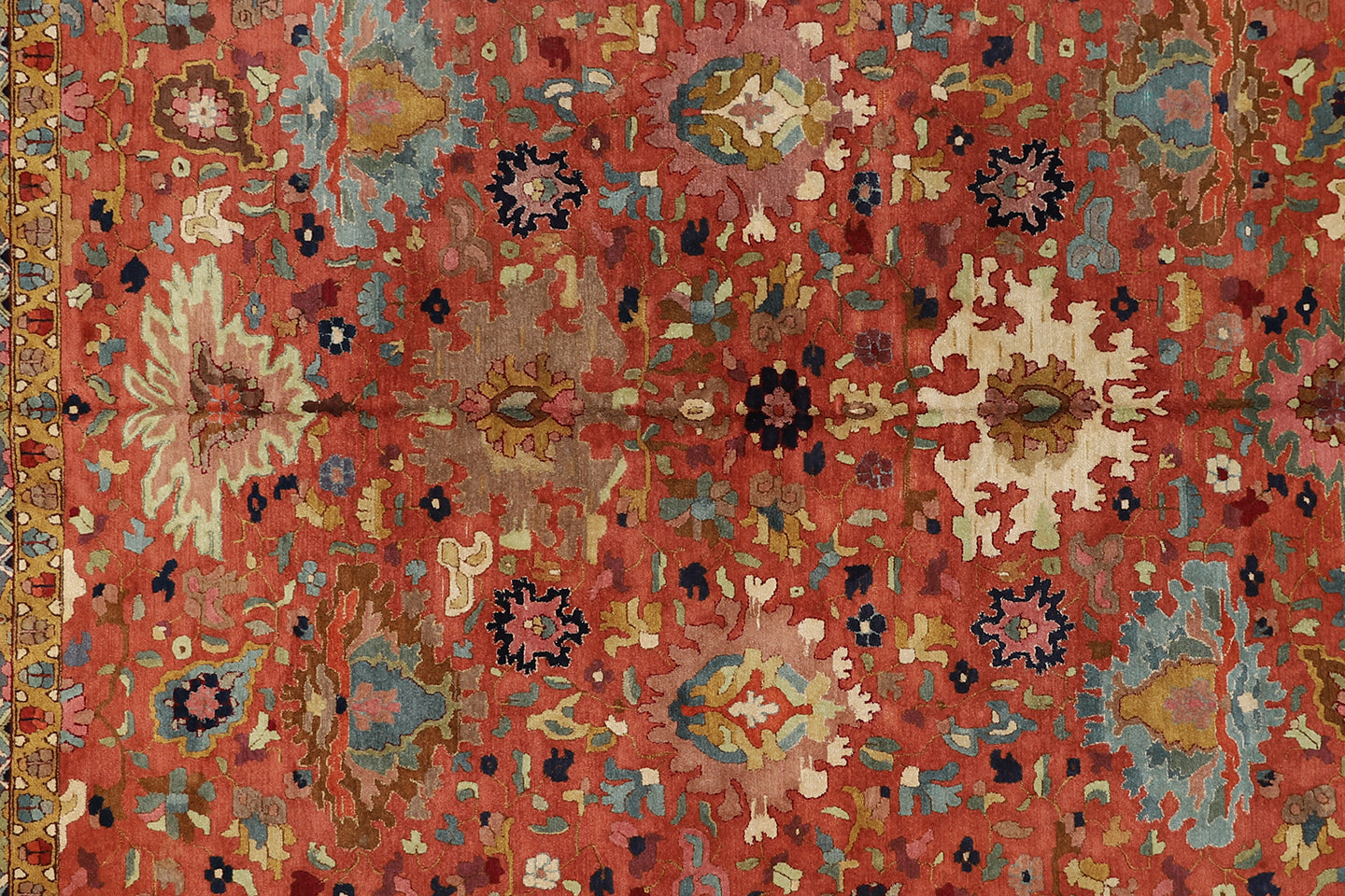 8'x11' Antique Caucasian Design German Tetex Tufted Rug Rust Blue Grey Ivory Rug