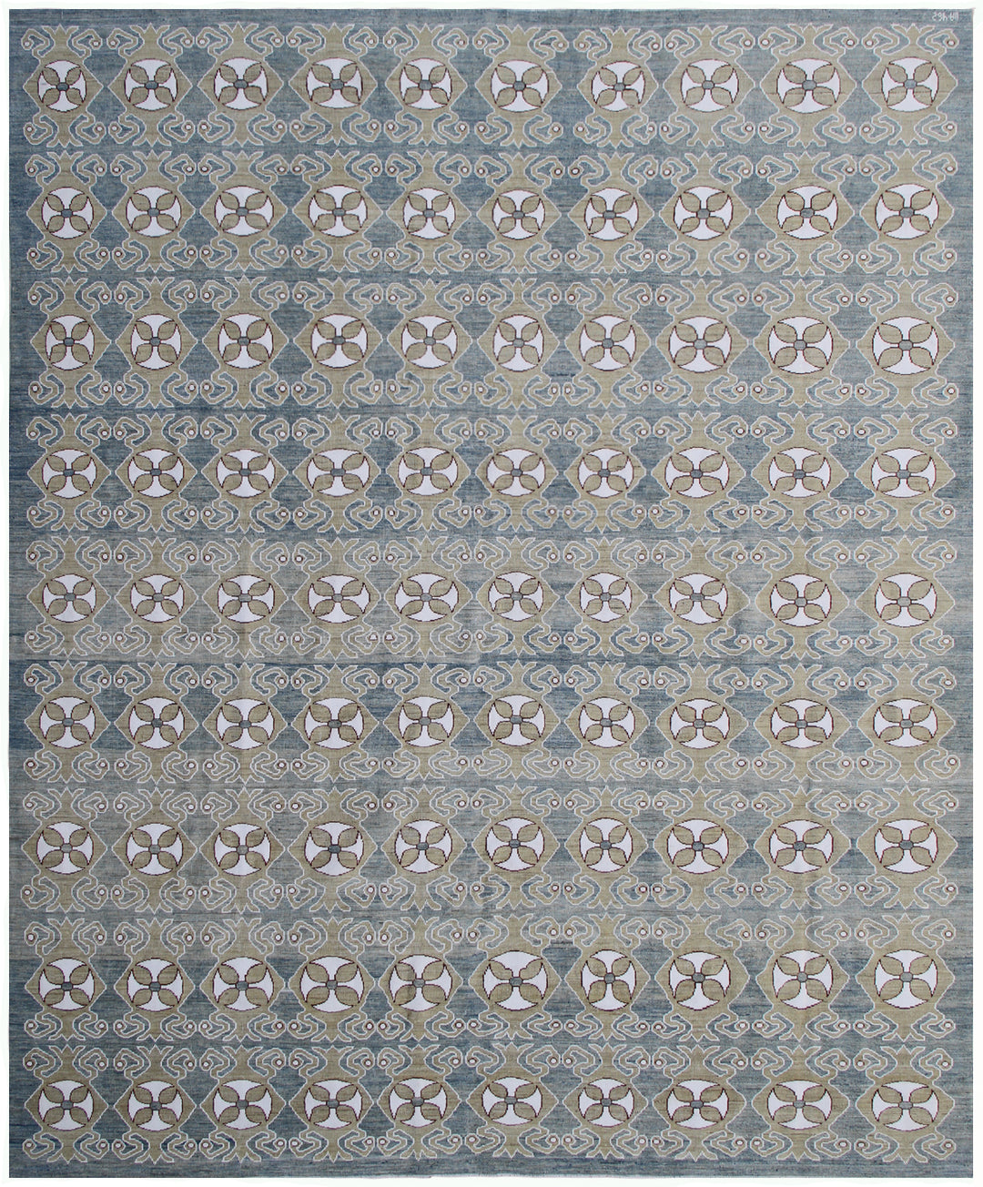 8'x10' Afghan Hand-Knotted Blue & White Modern Rug | Geometric