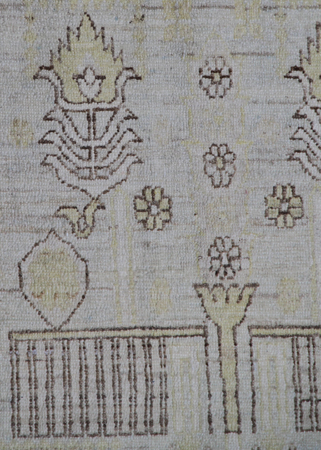 8'x10' Hand-Knotted Afghan Garden Rug | Ice Blue, Gold & Earth Tones