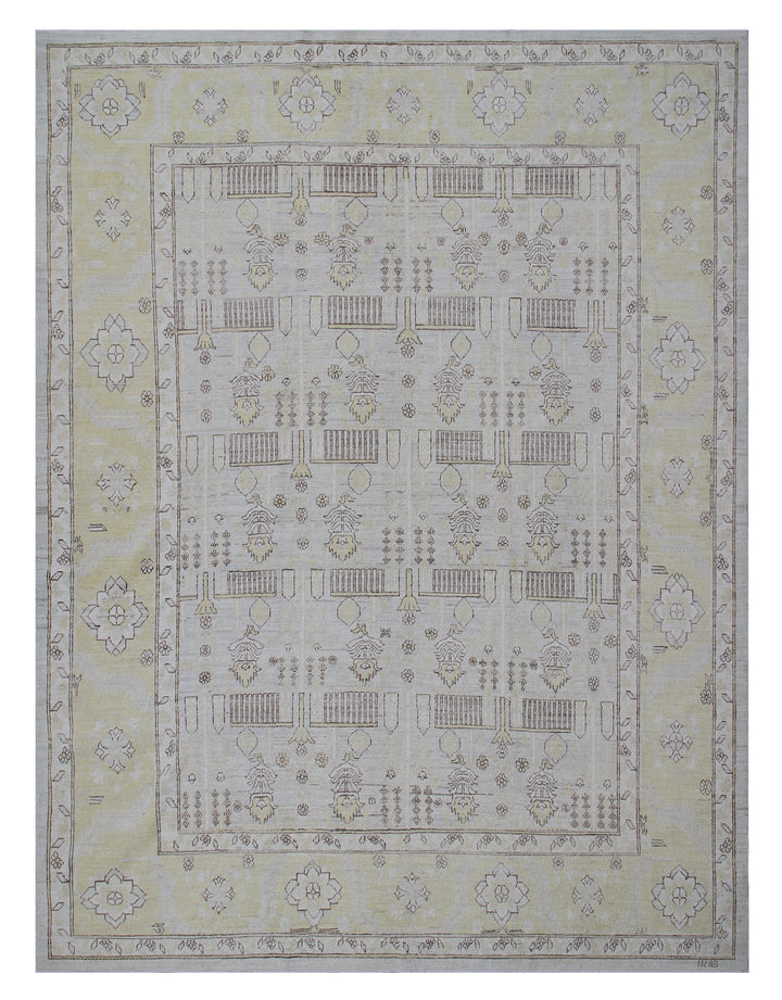 8'x10' Hand-Knotted Afghan Garden Rug | Ice Blue, Gold & Earth Tones