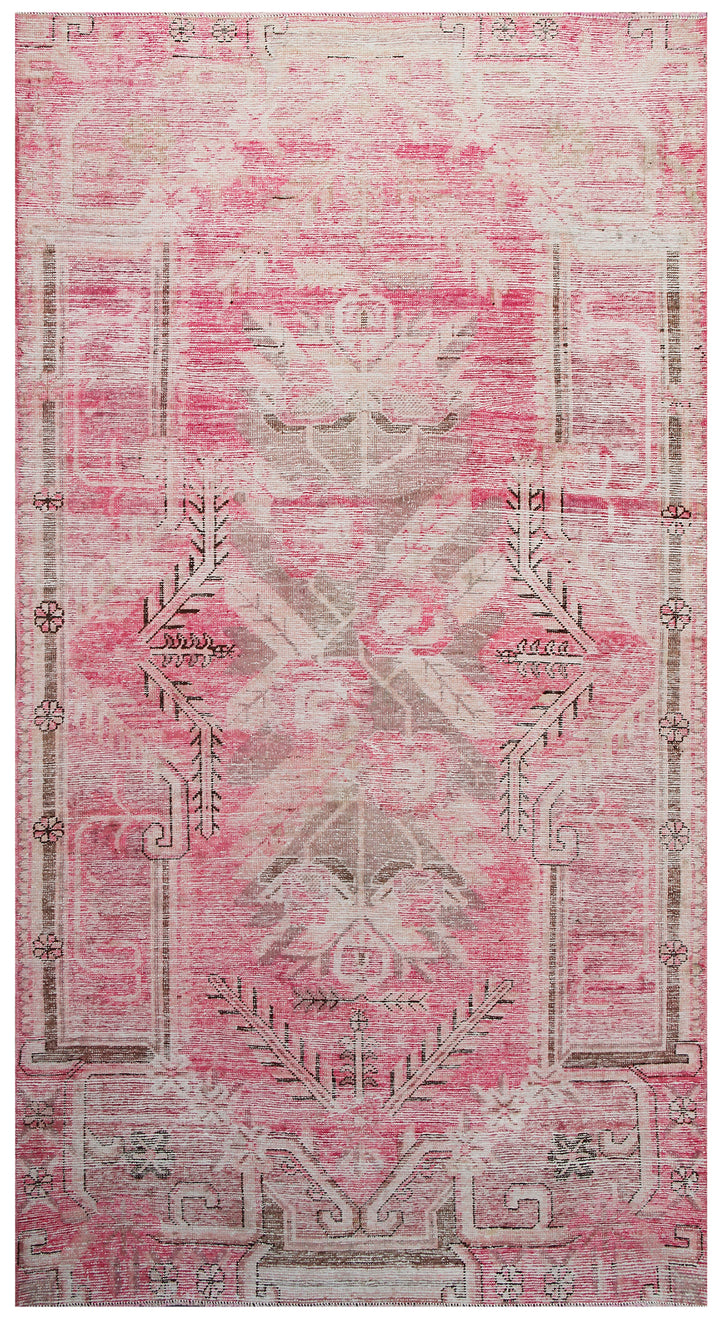 8'x4' Vintage Samarkand Rug | Pink & Cream Area Rug