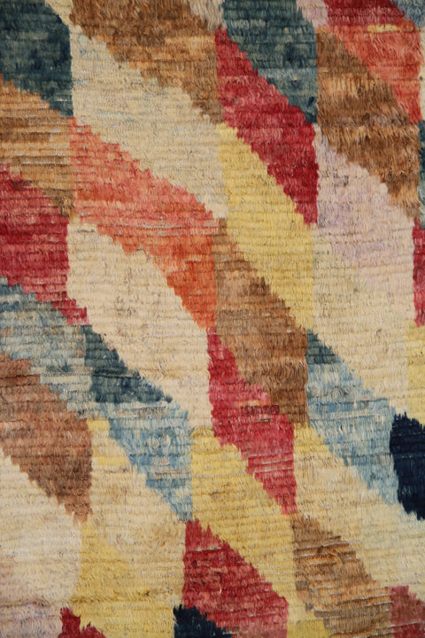 9'x11' Moroccan Style| Multi Color Geometric Diamond Pattern| Barchi Shaggy Wool Rug