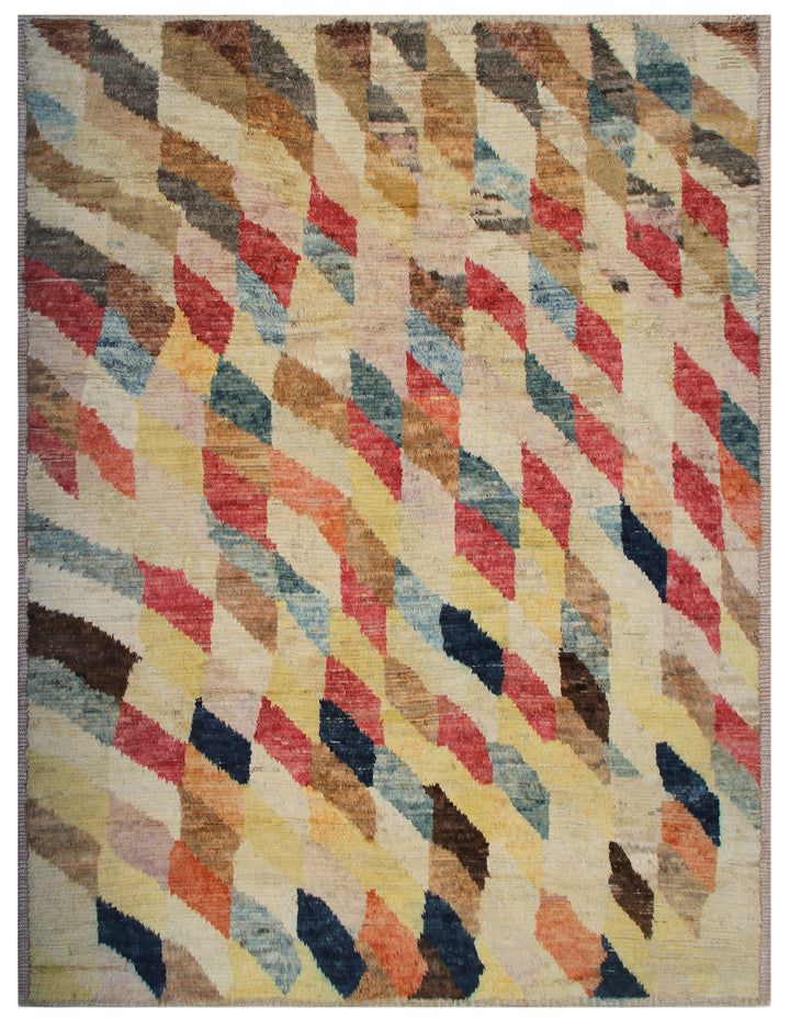 9'x11' Moroccan Style| Multi Color Geometric Diamond Pattern| Barchi Shaggy Wool Rug