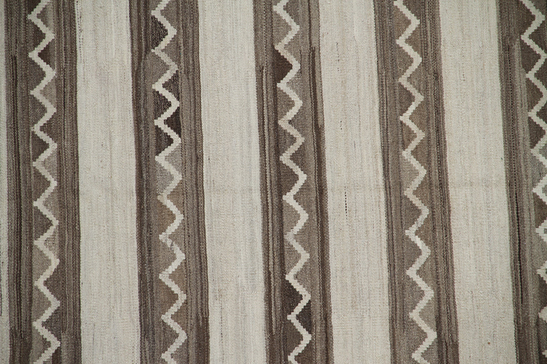 9'x11' Wool Kilim Rug | Earthtone Striped Design Kilim